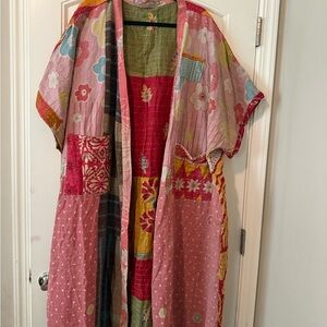 Pink Floral Patchwork Kantha Robe